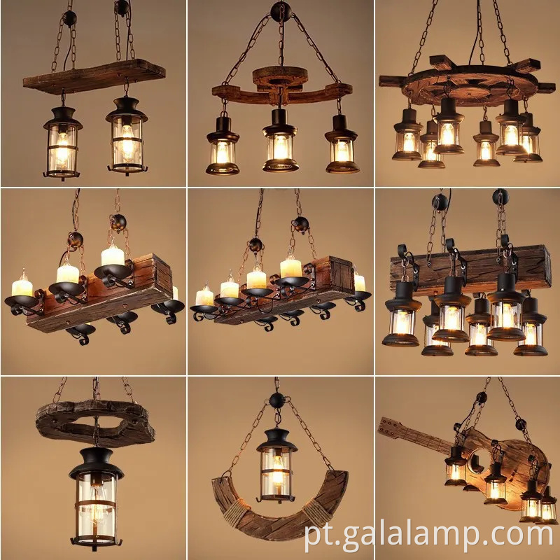 Luz pendente de madeira industrial vintage para bar e café